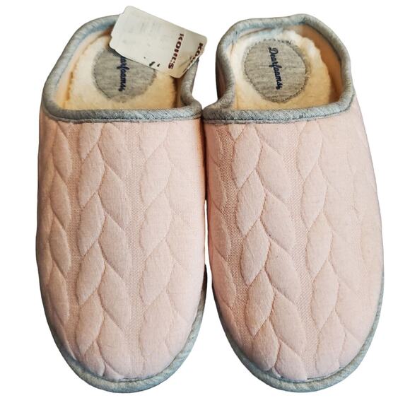Dearfoams Slippers Women Small 5-6 Slip On Memory Foam Slides Pink House Shoes - Picture 1 of 9